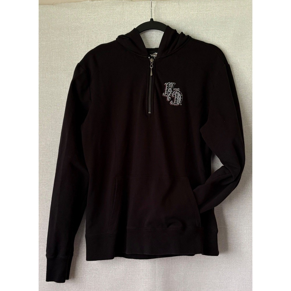 Harley Davidson Womens XL Black Rhinestone Quarter Zip Hoodie 96616-09VW Moto - Picture 2 of 10
